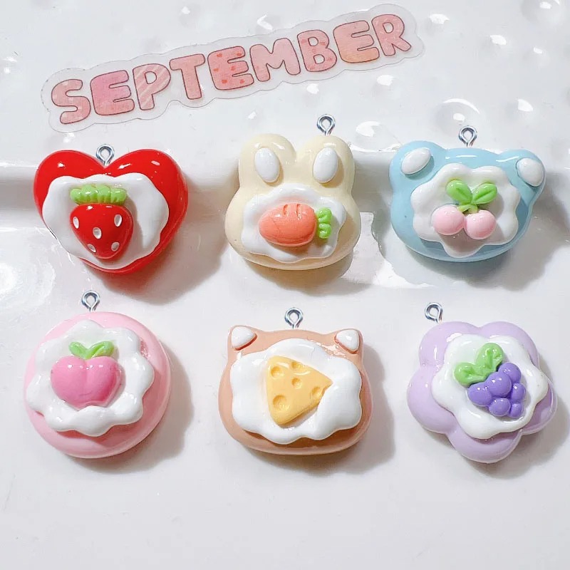 Resin Art Bracelet - 10Pcs 시뮬레이션 귀여운 과일 케이크 수지