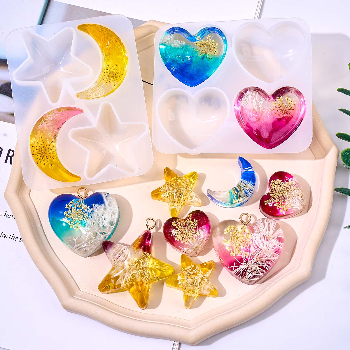 Resin Art Glue - 하트 스타 문 펜던트 실리콘 몰드