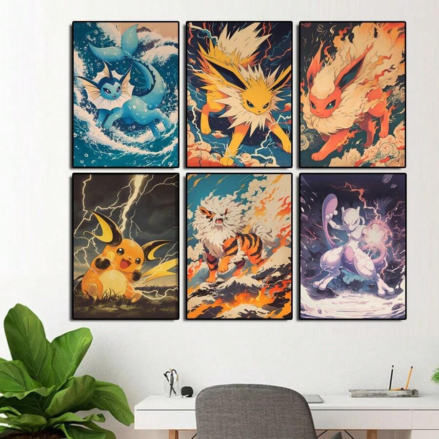 Resin Art Wall Decor - 애니메이션 포켓몬 라이추 뮤투 플레어온 조틀톤