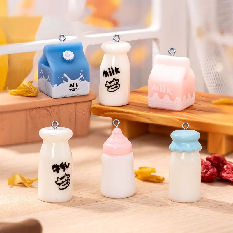 Resin Art Bracelet - 10Pcs 미니 우유 병 수지 매력