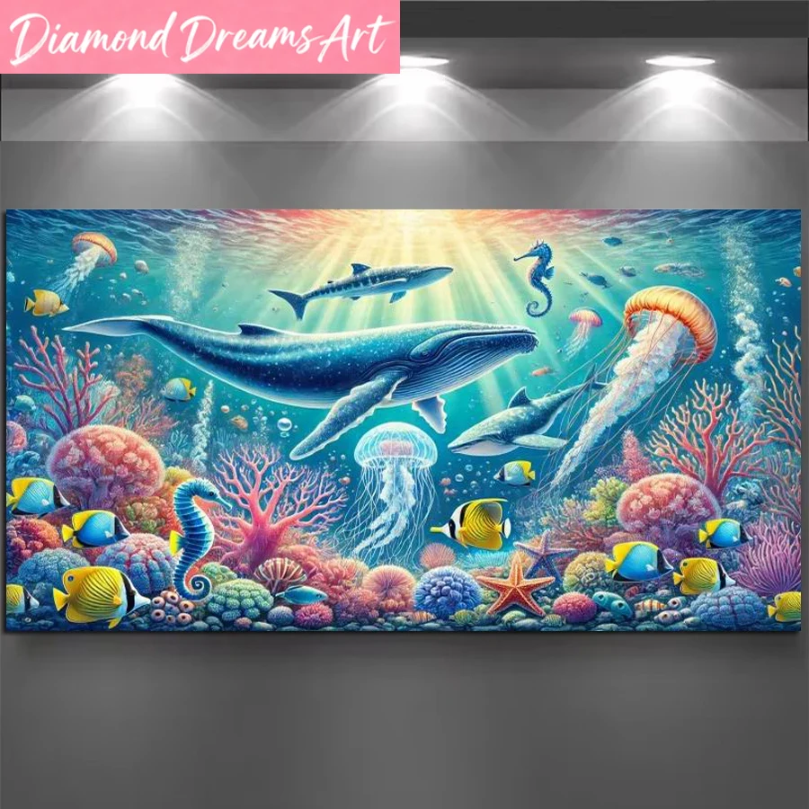 Resin Art Underwater - 프레임리스, 바다 동물 돌고래 그림 대형