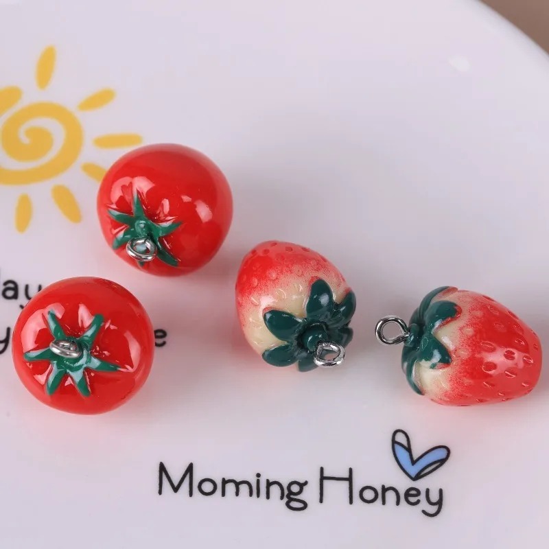 Resin Art Bracelet - 10 조각 현실적인 3D 딸기 토마토