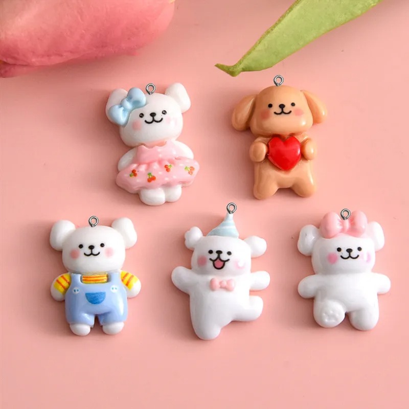 Resin Art Bracelet - 10개 만화 강아지 레진 참 키링