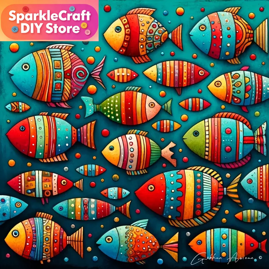 Resin Art Wall Decor - 화려하고 기발한 물고기 떼 5D 다이아몬드