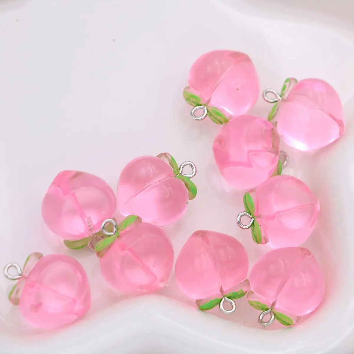 Resin Art Bracelet - 10개 미니 3D 핑크 복숭아 과일