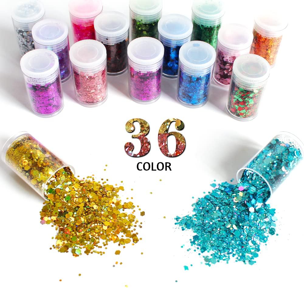 36가지 색상 홀로그램 청키 글리터, 공예 글리터 스파 - Pearl Powder Resin 리뷰 및 가격