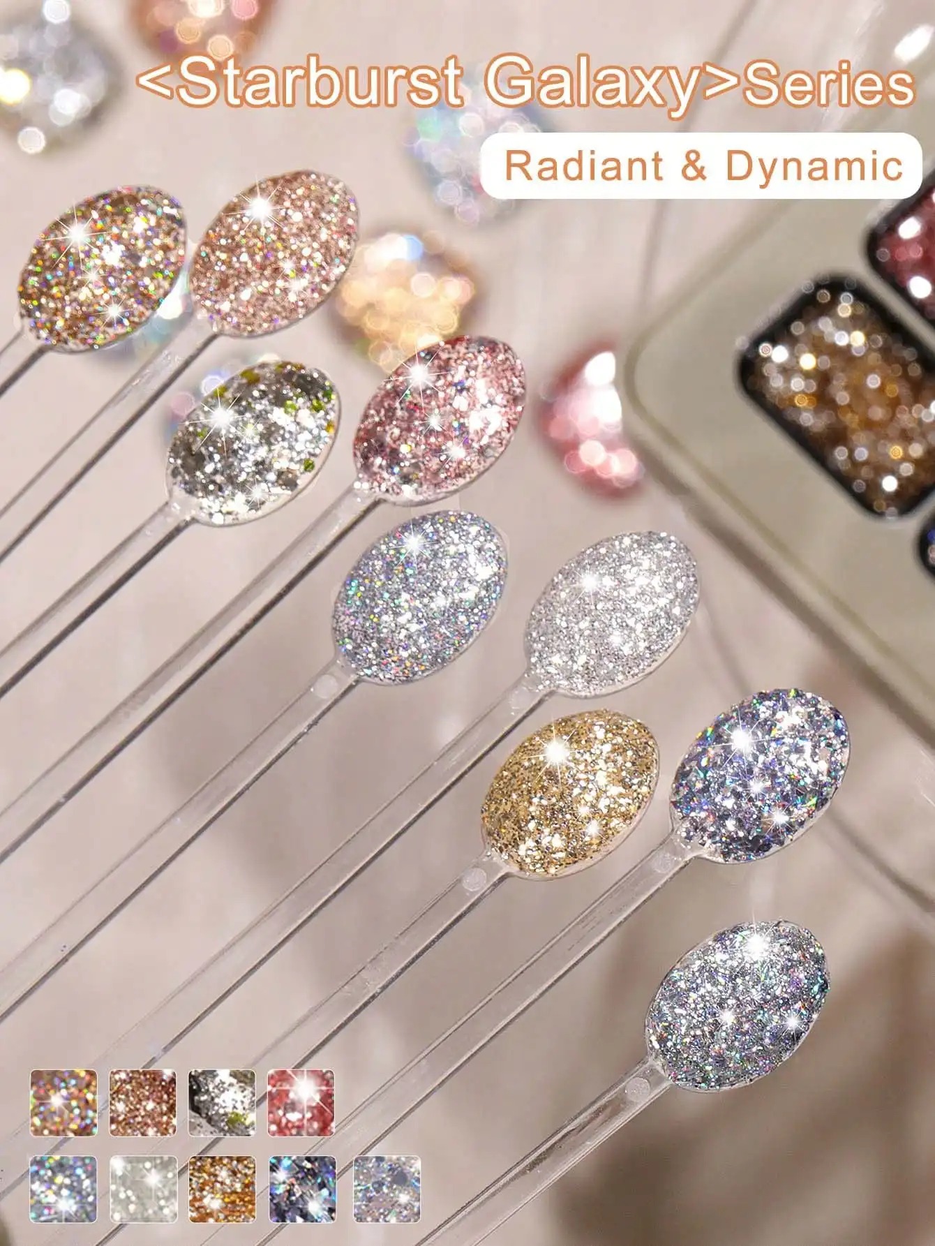 9가지 색상의 솔리드 글리터 네일 젤 팔레트, 반짝이는 - Glitter Powder Resin 리뷰 및 가격