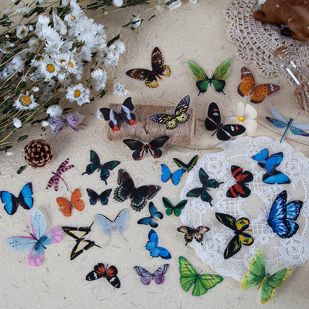 40 개/가방 나비 스티커 애완 동물 투명 장식 날개  - Resin Art Sticker 리뷰 및 가격